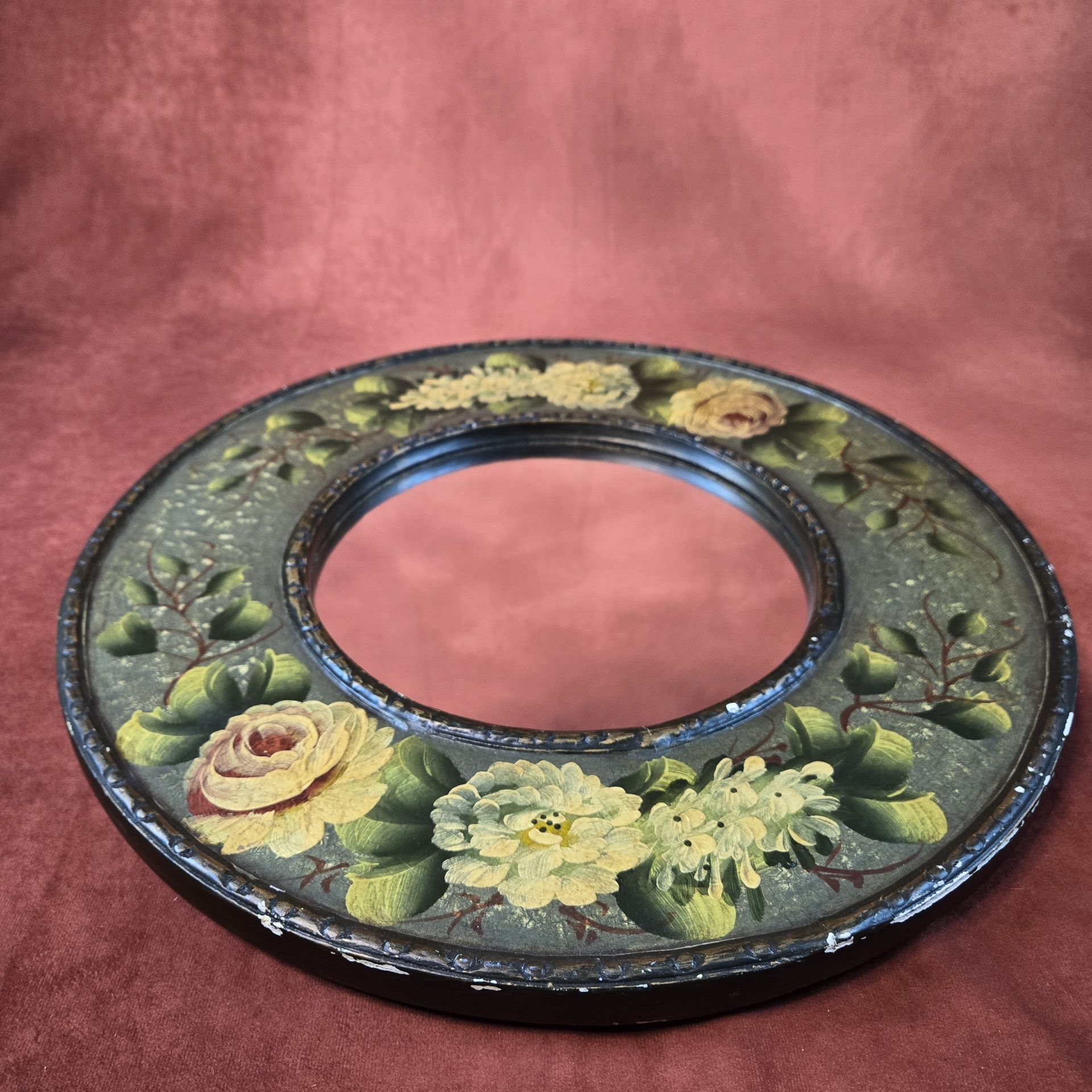 Vintage decoupage round mirror, mirror with roses, olive...