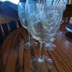 Princess House Heritage Crystal Etched Wine Glasses, Vintage Set of 5