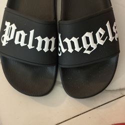Palm Angels Men's Black/White Logo Slide Sandals US 11 M Polyurethane