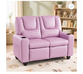 Costway 2-Seater Kids Recliner with Cup Holders Side Storage Pockets Adjustable Backrest Pink $100