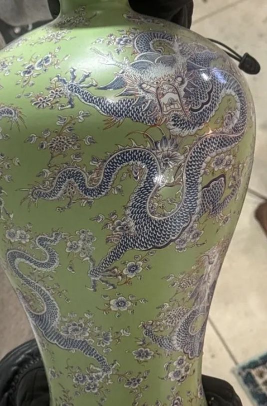 Vase- Qing Dynasty Celadon Dragon & Floral vase