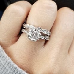 952 Sterling Silver Lab Diamond Ring Set 