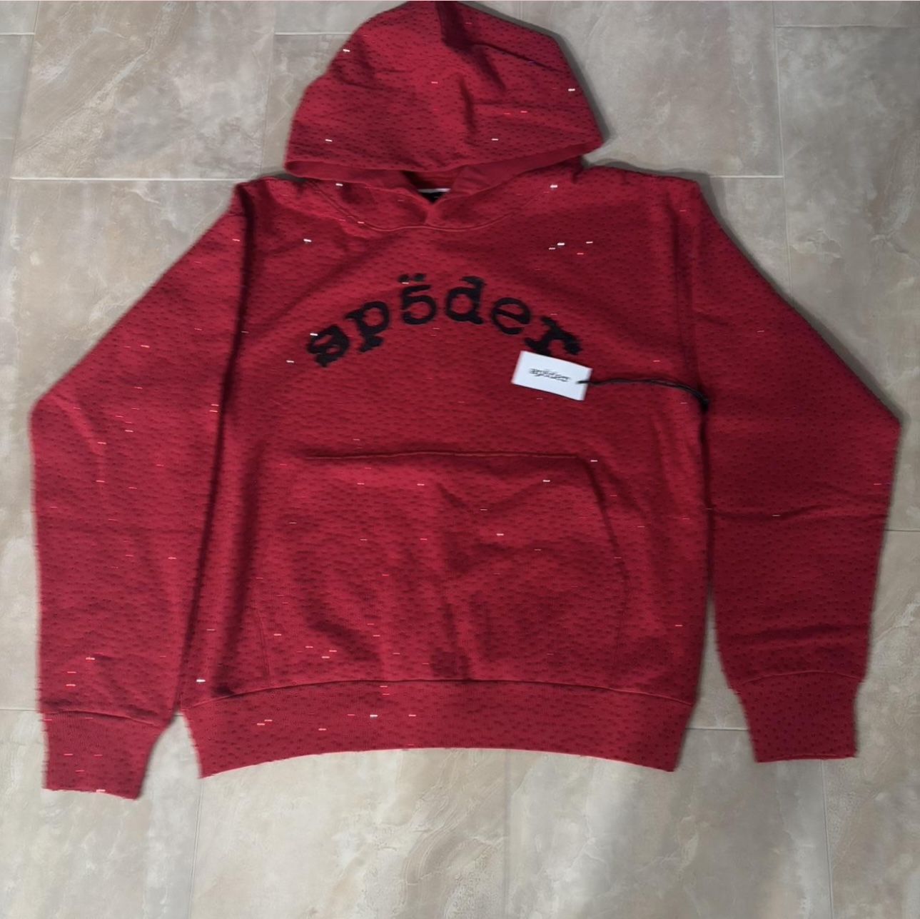 Burgundy webs tone aop Sp5der VVS Hoodie