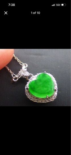 Elegant Certificate Jadeite Jade Sterling silver 925 Grade A transcalent Icy Green Love Heart pendant
