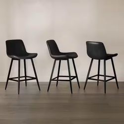Black Leather Barstool Set Of 3 