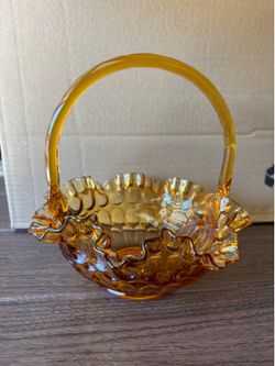 Fenton Amber Thumbprint Basket Ruffled Edges