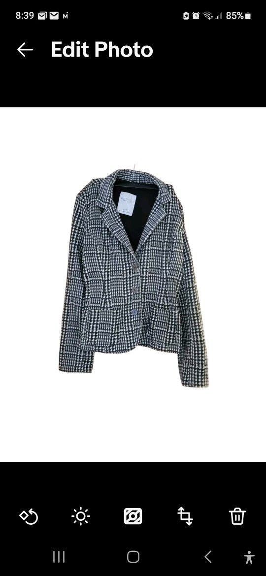 Womens XL/TG NYC Blazer Coat Jacket Dress Casual Gray Black White Houndstooth