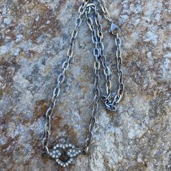 Cute Heart Wings Lock Chain Sparkly Necklace Silver Metal