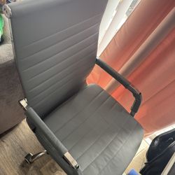 Ribbed Office Desk Mid Back Computer Chair Height Adjustable Conference Executive Task Swivel PU Leather (Grey)