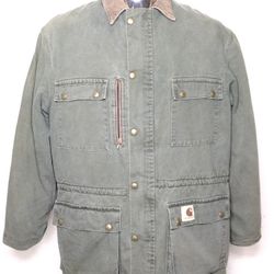 Vintage Olive Green Blanket Lined Carhartt Jacket Size M-XL Lint Ball-Pill Free