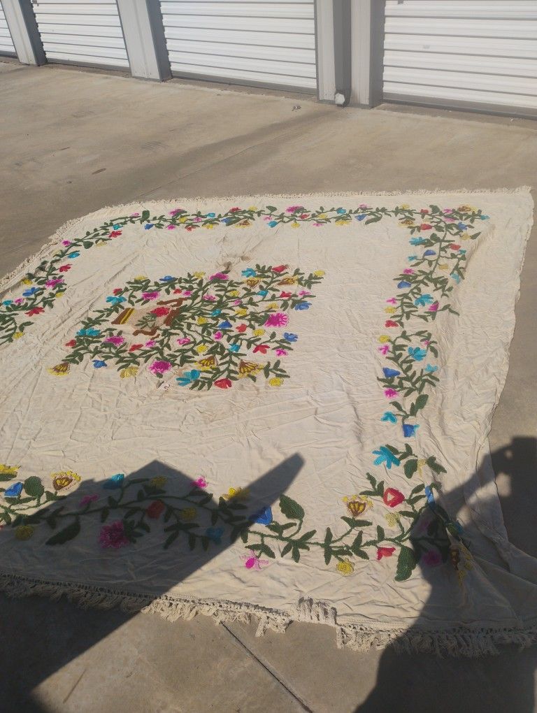 Antique One Of A Kind Embroidered Comforter 