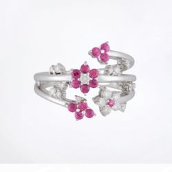 Natural ruby and natural diamond Floral Wrap Ring 18k white  gold ring 6.71 gram