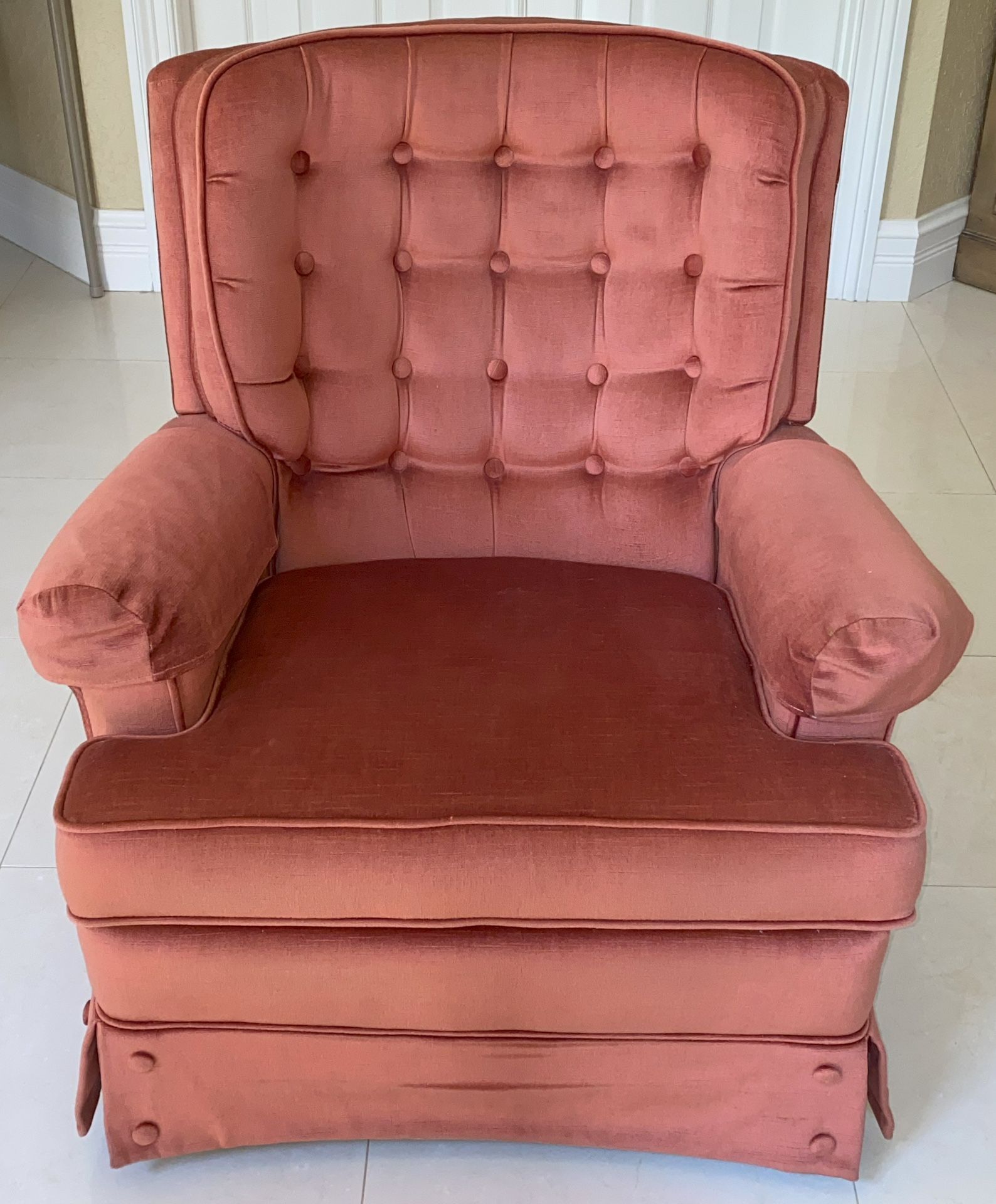 CHAIR – LA-Z-BOY TUFF-BACK SWIVEL & ROCKER UPHOLSTERED CHAIR – VINTAGE - MADE IN U.S.A.