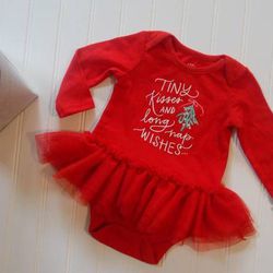 NWT Cat & Jack Girl Tutu Christmas Dress Built in Bloomers Baby 0-3M “Tiny Kisses and Long Nap Wishes “