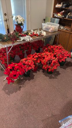 Artificial Red Poinsettia Plants Set