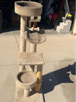 65” Beige Carpet Cat Tree Stand