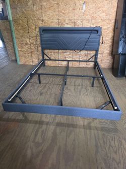 Queen Upholstered Bed Frame with Charging Station