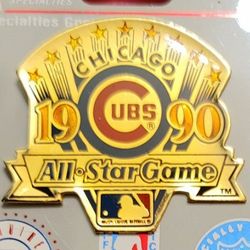 Chicago Cubs VINTAGE GOLDTONE "1990 ALL-STAR GAME" Lapel/Hat/Tie Pin By Imprinted Products (New On Card) GREAT FOR FITTEDS!👀 Please Read Description.