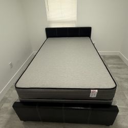 NEW BED FRAME FULL SIZE BLACK OR WHITE WITH MATTRESS AND BOX SPRING 