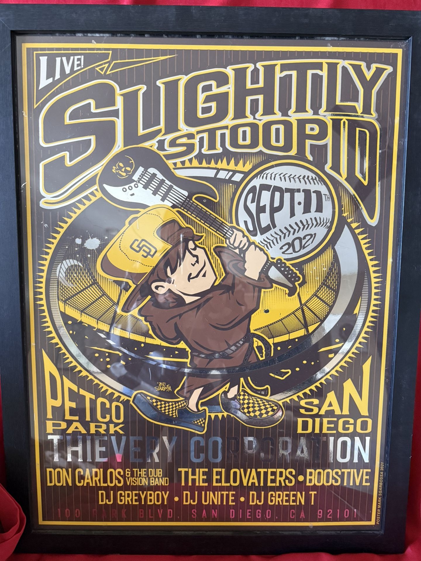 San Diego Padres Slightly Stoopid Concert Poster 9/11/21 Petco Park Framed 18x24
