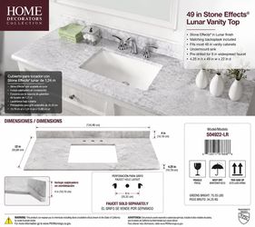 Cubierta para Tocador 49" Stone Effects Lunar – Nueva en Caja