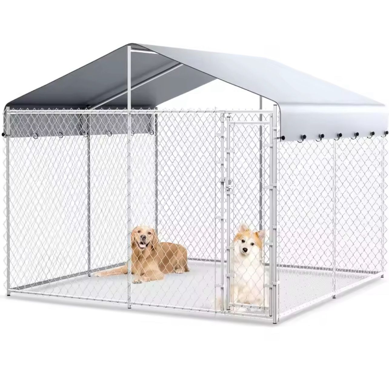 10x10x6.56ft Anti-Rust Dog Kennel Outside with Roof, Galvanized Chain Link Dog Runs for