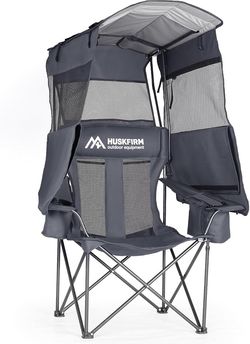 Camping Chair with Canopy Shade - Folding Beach Chair with UPF 50+ Sun Shade, Cup Holder, Side Pocket