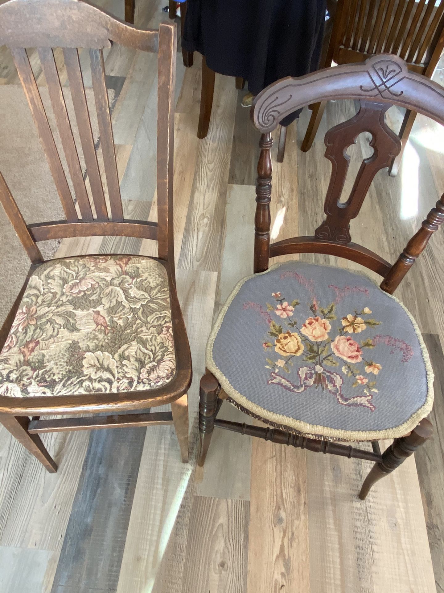 Vintage Antique Solid Wood Tapestry Chairs