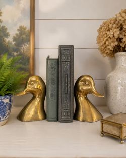VTG Brass Mallard Duck Head Bookends (Pair) Vintage 2 Sculpture Table Decor Mid Century Retro Animal Heads