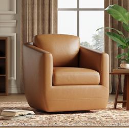 COLAMY 360° Swivel Accent Chair- Comfy Living Room Armchair No-Sag Foam & Sturdy Metal Base with Pillow, Fully Assembled Swivel Accent Single Sofa for