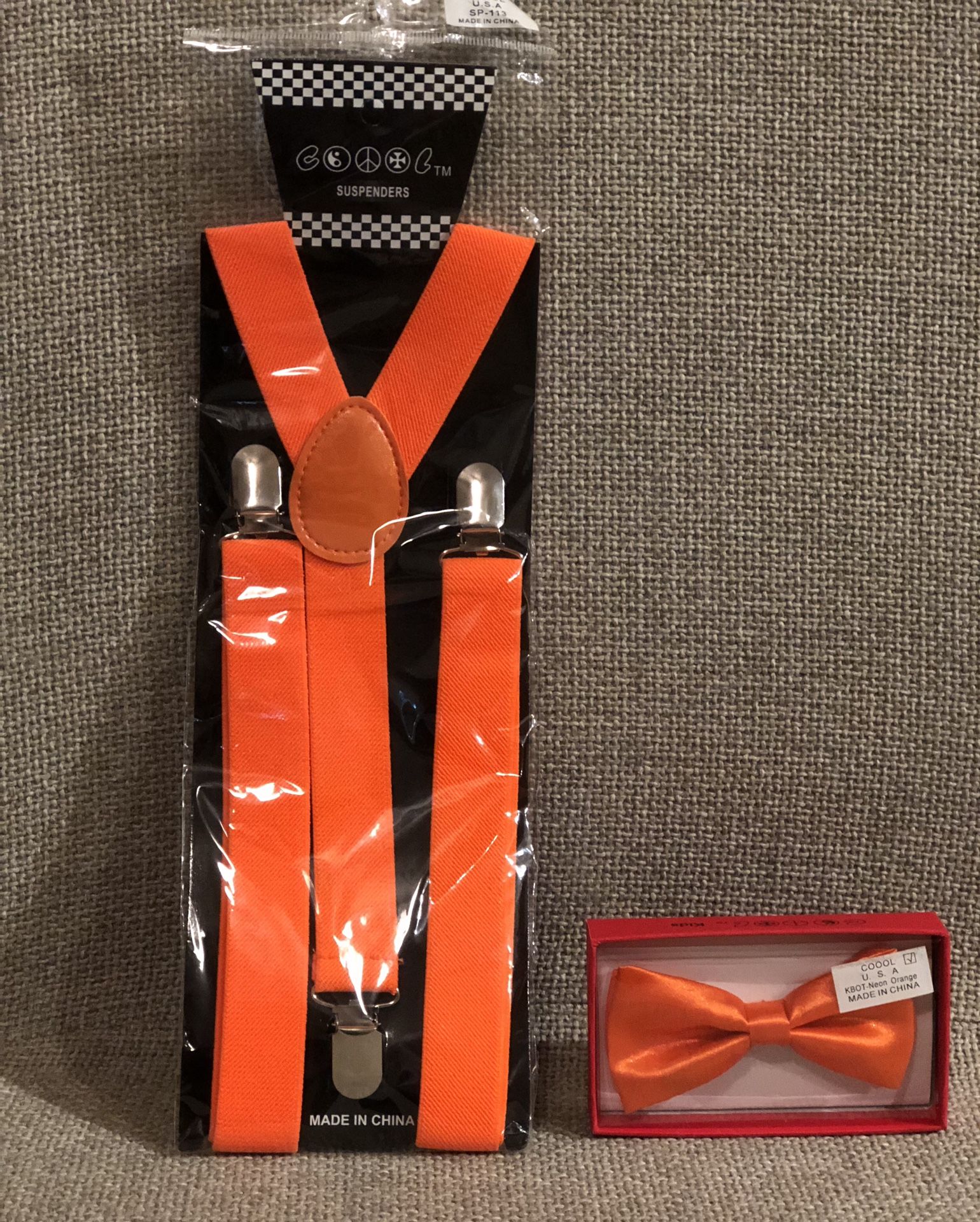 ORANGE ADULT BLIPPI SUSPENDERS & BOW TIE
