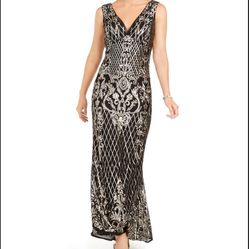 New Black & Gold Sequined Evening Gown  