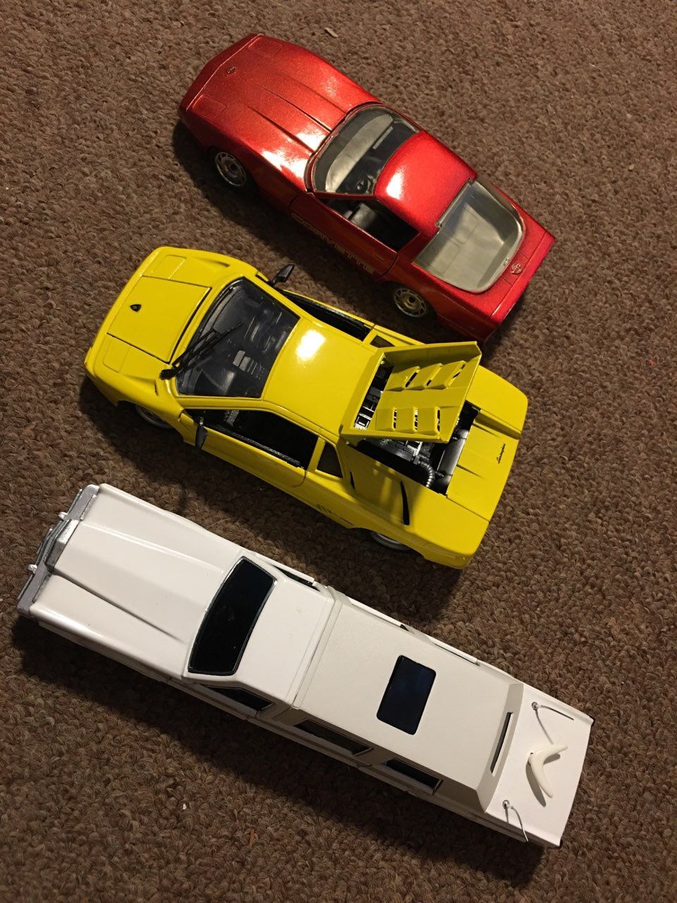 Toy Cars Limousine, Chevrolet Corvette, and Lamborghini