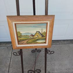 Small Farm Barn Pond Oil On Board Painting Signed McKenzie