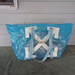 Off white canvas arrows blue commercial tote