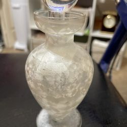 Crystalline glass perfume white decanter w/ stopper 6” tall new never used