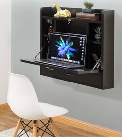 Wall-Mounted Fold-Down Desk with Storage