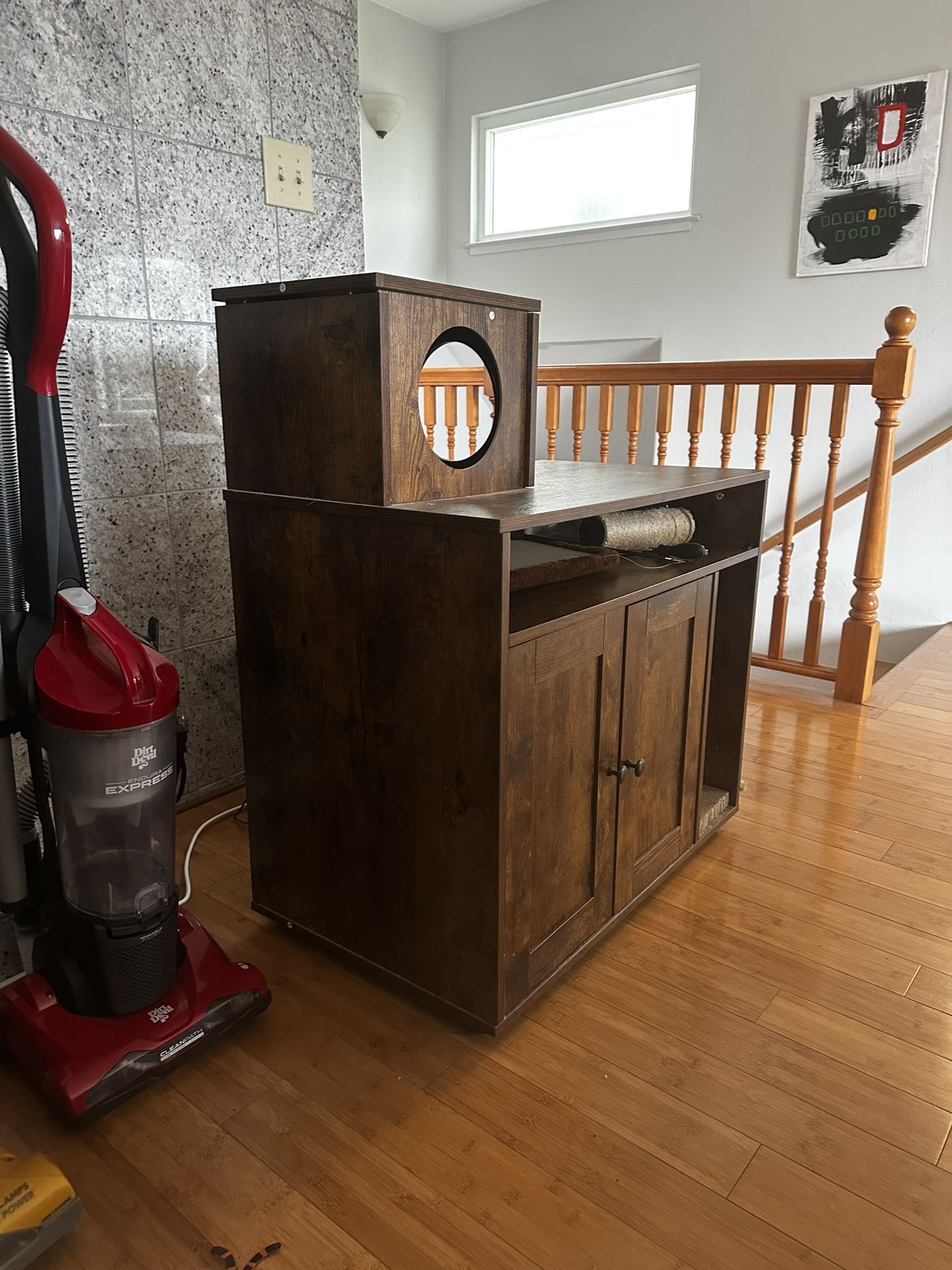 Cabinet With Hidden Cat Litterbox, With Cat Condo On Top