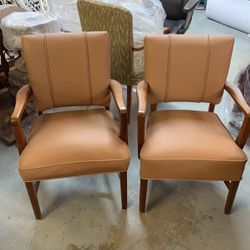 Real Leather Hardwood Arm Chairs Set Of Two