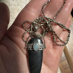 Vintage Style Pendant Necklace with Unknown Black Stone and 925 Chain