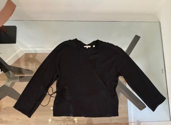 Vince Black Silk Wrap Top XL Side Tie Dolman Sleeve Blouse V-Neck 100% Silk