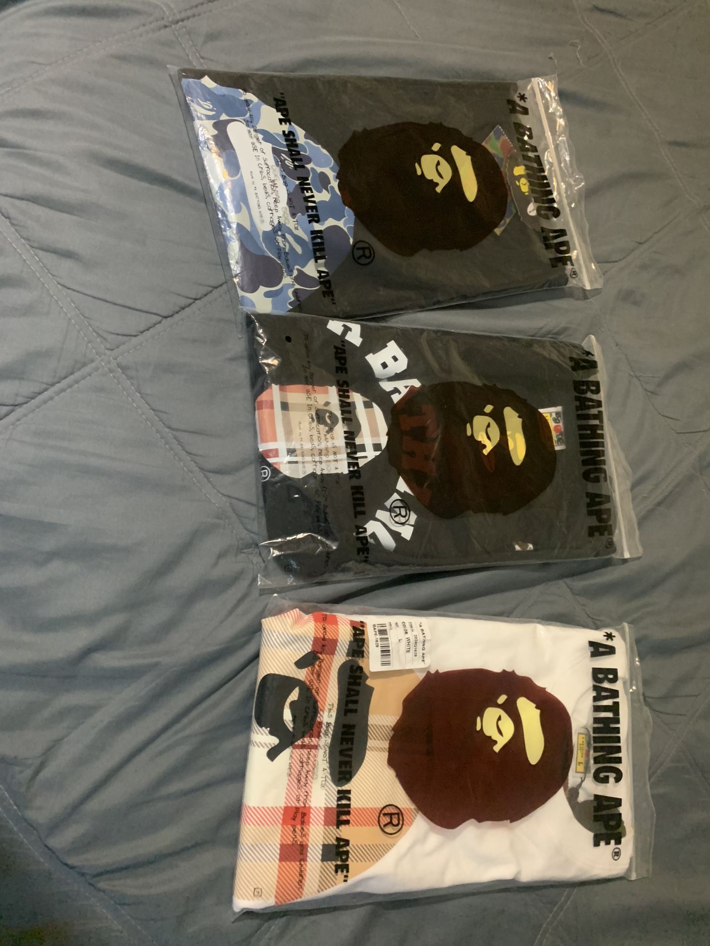 BAPE & Burberry T-Shirt Bundle – 3 Brand New Shirts (S/M/L)