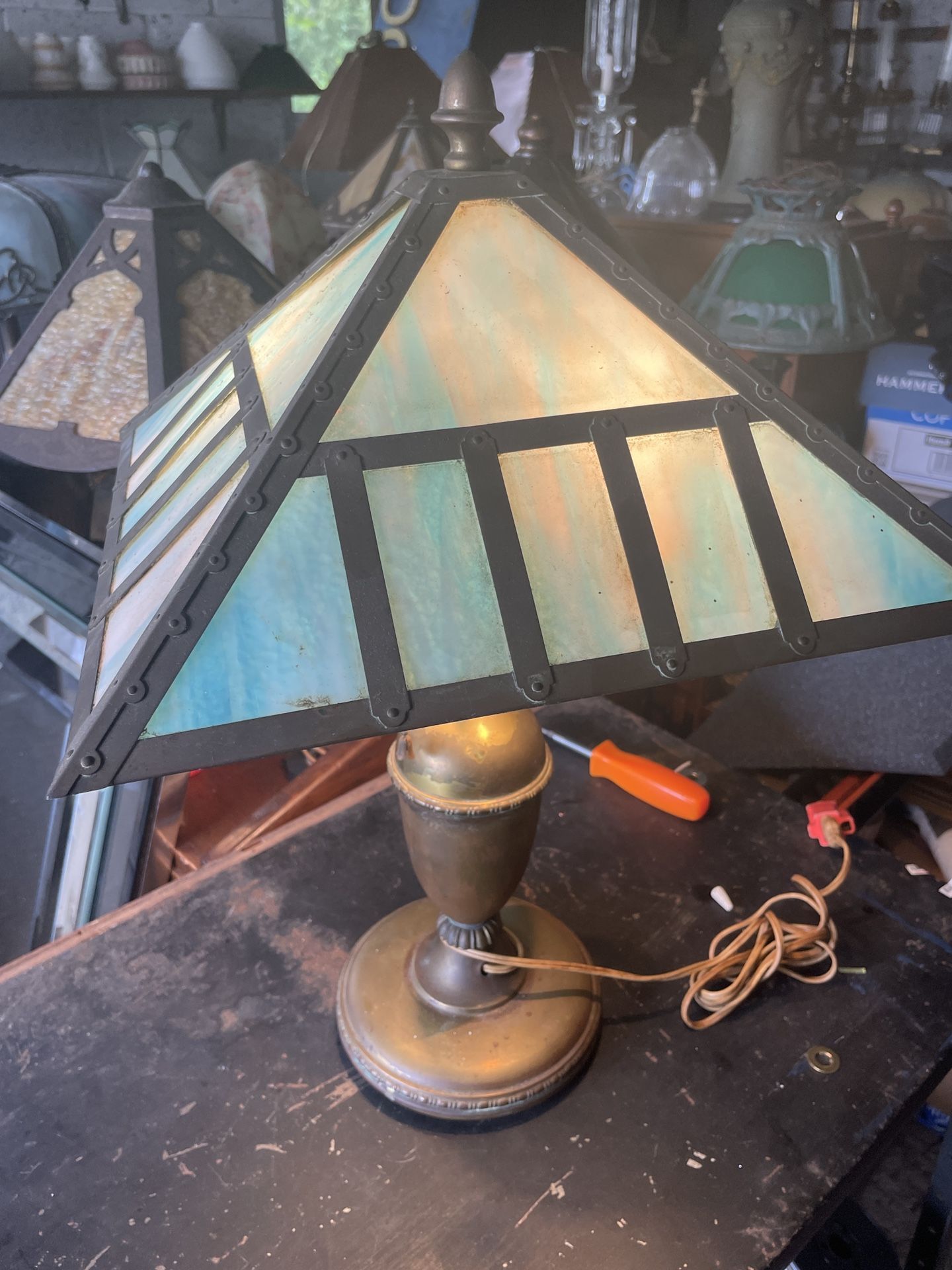 Antique/Vintage Blue Slag Lamp