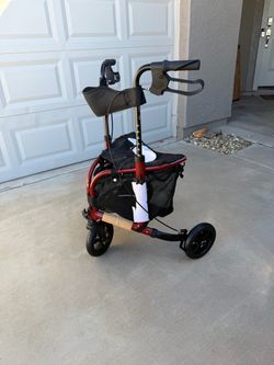 Red 3-Wheel Rollator Walker with Basket