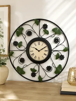 Decorative Metal Wall Clock with Floral Design
