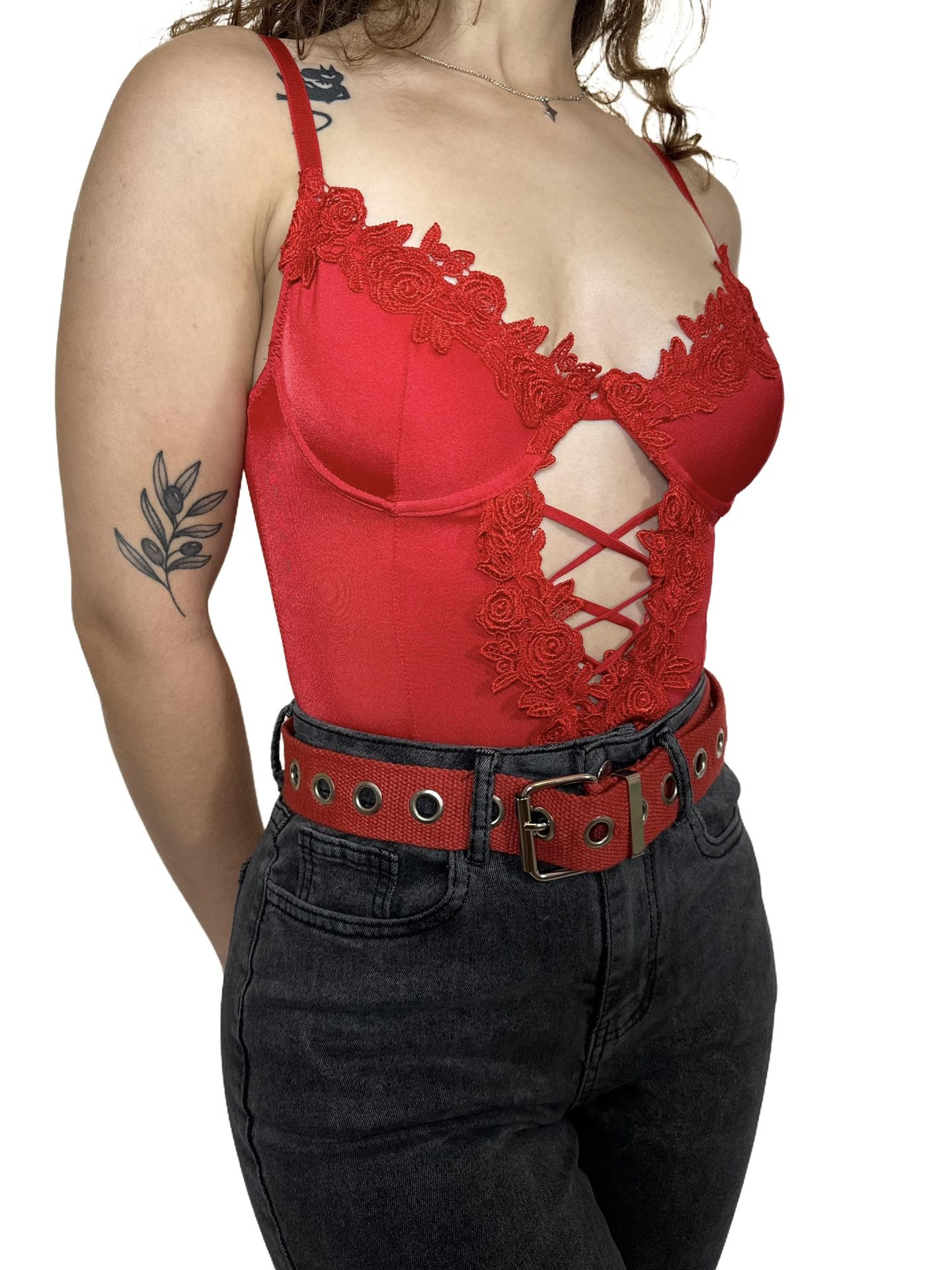 Revamped Sexy Red Lace Bodysuit Lingerie