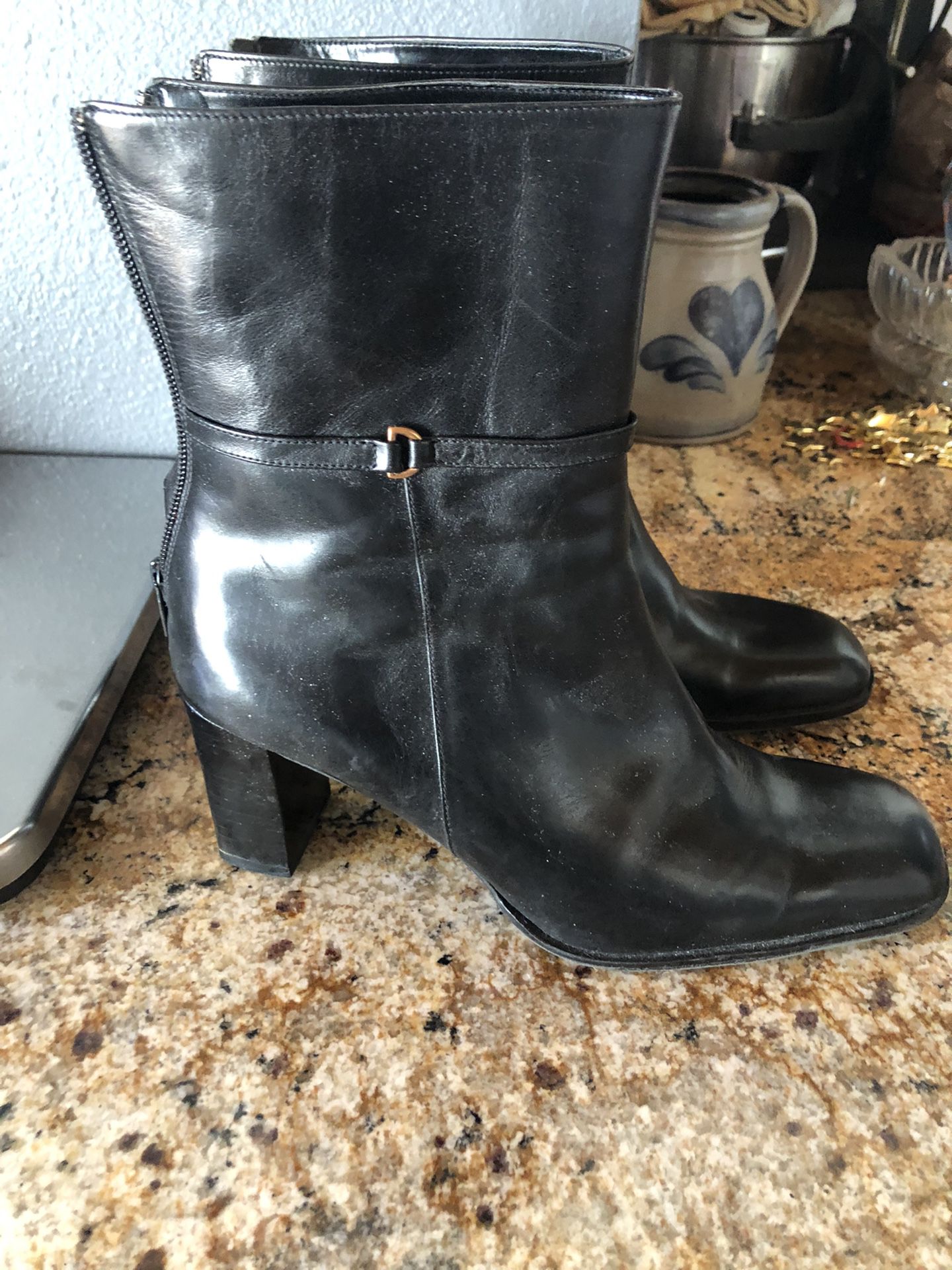 Vaneli Black Leather Booties  Size 9