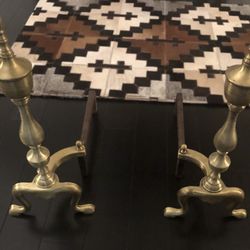 Pair Of Antique Mid century Brass Fireplace Andirons