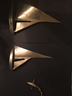 3pc. Vintage brass sailboat set