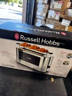 Russell Hobbs TRL9300BKR 2-Slice Glass Accent Long Toaster, Black & Silver $40